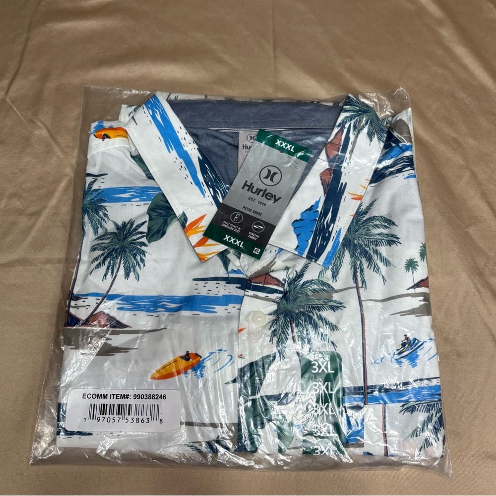 Hurley Surf and Palm Print Shirt - Blue, White, and Orange